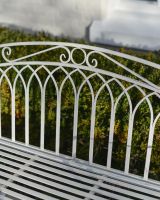 "Vienne" Two Seater Wrought Iron Garden Bench - Cream close up lf backrest