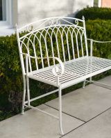 "Vienne" Two Seater Wrought Iron Garden Bench - Cream side view of bench