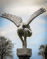 "Winged Solace" Cast Aluminium Angel Garden Sculpture right facing view