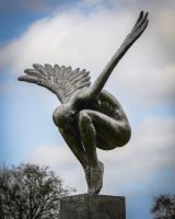 "Winged Solace" Cast Aluminium Angel Garden Sculpture low angle view