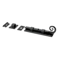 A 6 Inch Monkey Tail Window Security Bolt & Door Straight Bolt on a White Background in a Black Finish A 6 Inch Monkey Tail Window Security Bolt & Door Straight Bolt on a White Background in a Black Finish