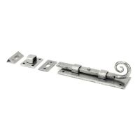 A 6 Inch Monkey Tail Window Security Bolt & Door Straight Bolt on a White Background in a Pewter Finish A 6 Inch Monkey Tail Window Security Bolt & Door Straight Bolt on a White Background in a Pewter Finish