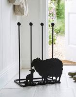 A Ewe & Lamb Welly Boot Rack Placed on a Cream Tiled Stone Floor in a Cottage Entranceway - Digital Illustration