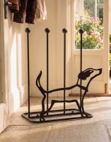 A Jack Russell Steel Boot Rack Placed on a Sunny Stone Tiled Floor in a Home Lobby - Digital Illustration 