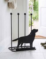 A Labrador Welly Boot Rack on a Cream Coloured Stone Tile Floor Porch Entranceway - Digital Illustration 