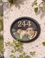 A Number 244 "Tyson" Bulldog House Number Sign Hand Painted Mounted on a Textured Cottage Wall - Digital Illustration A Number 244 "Tyson" Bulldog House Number Sign Hand Painted Mounted on a Textured Cottage Wall - Digital Illustration