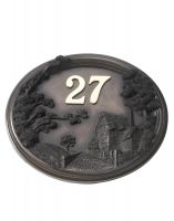 A Number 27 "Coppleston Cottage" Countryside House Number Sign Mounted on a Plain White Background - Digital Illustration 