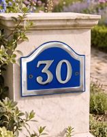 A Number 30 Arched House Number Sign in a Blue & Chrome Finish - Digital Illustration