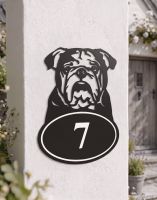 A Number 7 English Bulldog Iron House Number Sign Mounted on a White Pillar in Front of a Country Home - Digital Illustration