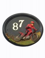 A Number 87 Hand Painted "Macio Motocross" House Sign on a Clear White Background - Digital Illustration 