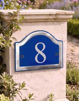 A Number 8 Blue & Chrome Arched House Number Sign - Digital Illustration 
