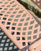 A View of the Lattice Seat Frame on the Antique Pink "Thorpe" Two Seater Garden Bench 