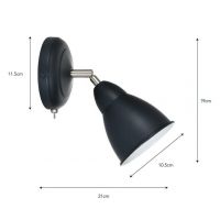 Dimensions of the Adjustable Black Steel Wall Light