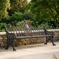 Aged Black Cast Iron Gothic Three Seater Garden Bench Digital Illustration Aged Black Cast Iron Gothic Three Seater Garden Bench Digital Illustration