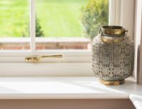 Aged Brass Hammered Espag Window Handle - Right Handed on Window Aged Brass Hammered Espag Window Handle - Right Handed on Window