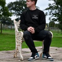 Aged Cream Cast Iron Gothic One Seat Bench to Scale