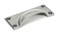 Aged Pewter Rectangular Drawer Pull with Curved Handle Close Up
