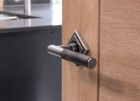 Aged Pewter Textured Unsprung Lever Door Handle on Diamond Rose in Situ