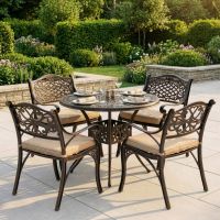 AI Illustration of the Antique Copper "Adcote" Four Seater Furniture Set Dressed For Dining