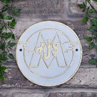 AJS Motorcycles Cast Iron Automobilia Reproduction Sign in Situ Outdoors