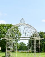 Close up of top detail on champagne iron garden gazebo