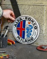 Scale image of "Alfa Romeo" Cast Iron Automobilia Reproduction Sign
