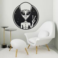 Peace Sign Alien Wall Art in a Modern Sitting Room