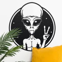 Peace Sign Alien Wall Art on a White Wall