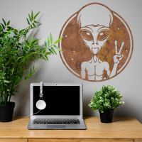 Peace Sign Alien Wall Art in Situ in the Office Peace Sign Alien Wall Art in Situ in the Office