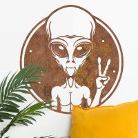 Peace Sign Alien Wall Art on a White Wall Peace Sign Alien Wall Art on a White Wall