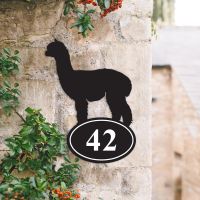 Alpaca Iron House Number Sign in Situ on a House