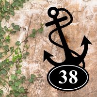 Anchor Iron House Number Sign in Situ on a Rustic Wall 
