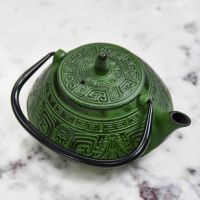 Ancient Oriental "Ahuic" Green Cast Iron Teapot in Situ