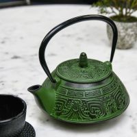 Ancient Oriental "Ahuic" Green Cast Iron Teapot 