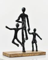 Side angle of cast aluminium and mango wood art sculpture