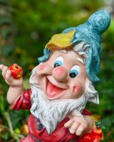 Close up of intricate face detail on "Tobias" the Garden Gnome