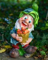Angled view of colourful garden gnome ornament