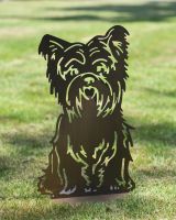 Angled view of yorkshire terrier garden silhouette ornament Angled view of yorkshire terrier garden silhouette ornament