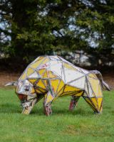 ‘Toro’ the Bull Upcycled Oil Drum Garden Sculpture mian image stood on grass lawn