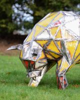 ‘Toro’ the Bull Upcycled Oil Drum Garden Sculpture close up of head including nosering and horns