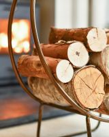 Close Up Of Antique Brass Contemporary Circular Log Rack & Holder With Handle Structure Close Up Of Antique Brass Contemporary Circular Log Rack & Holder With Handle Structure