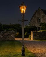 Antique Brass Dorchester Lamp Post & Lantern Set 2.3m digital illustration at night