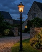 Antique Brass Dorchester Lamp Post & Lantern Set 2.7m digital illustration at night