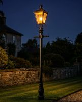 Antique Brass Dorchester Lamp Post & Lantern Set 3.25m digital illustration at night