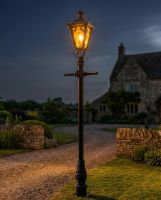 Antique Brass Gothic Lamp Post & Lantern Set 2.3m digital illustration at night