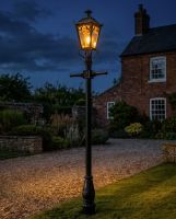 Antique Brass Gothic Lamp Post & Lantern Set 2 digital illustration at night