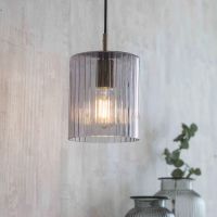 Antique Brass Ridged Glass Hanging Light in Situ in the Home
