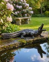 Antique Bronze Baby Alligator Sculpture digital illustration by water