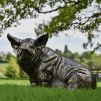 Antique Bronze Sitting Pig Sculpture in Situ Antique Bronze Sitting Pig Sculpture in Situ
