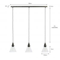 Dimensions of the Antique Bronze Steel Trio Cone Hanging Lights Dimensions of the Antique Bronze Steel Trio Cone Hanging Lights